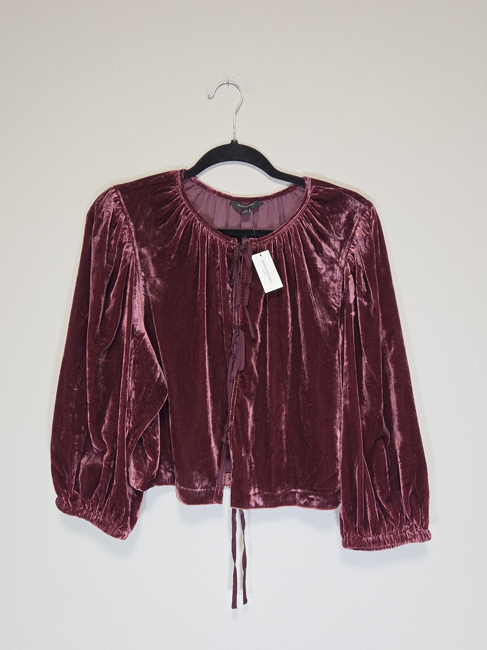 Banana Republic Factory Velvet Tie-Front Peasant Top - Burgundy